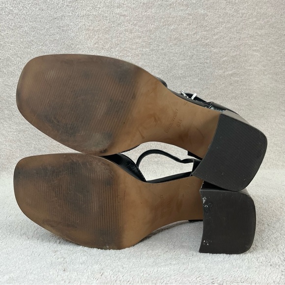 Nine West T-Strap Faux Leather Block Heels-Women’s 6-Black/Brown-Y2K-90s-Preppy - Picture 9 of 11